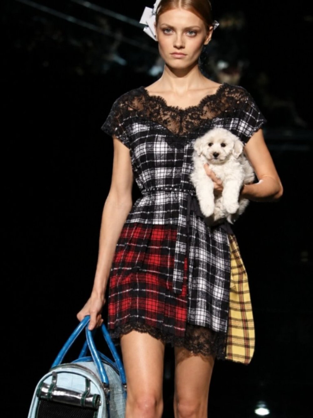 Marc Jacobs Lace-trimmed Plaid Silk-chiffon Mini Dress in White/Multi XS $839